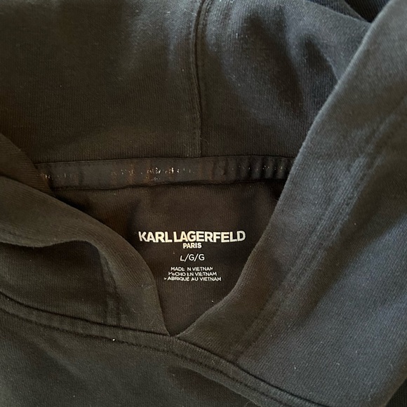 KARL LAGERFELD Paris Women’s Black Graphic Hoodie Sweatshirt Large Athleisure - Picture 5 of 6
